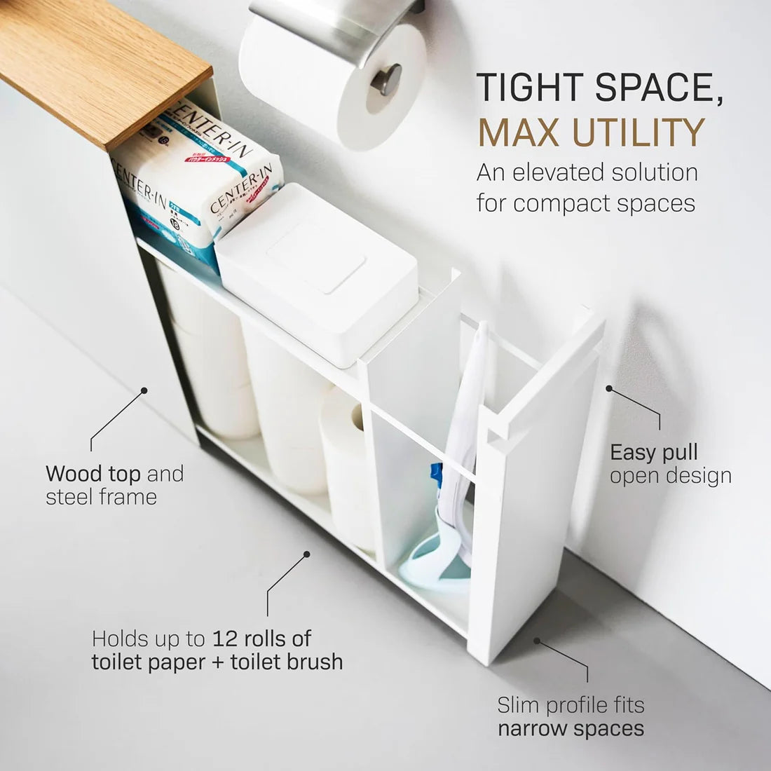 🚽 Pull‑Out Bathroom Storage Cabinet – Slim, Sturdy, Hides 12 Rolls